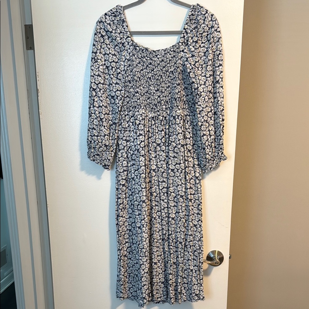 J Crew Floral Blue and White Women's Midi Dress Size Small